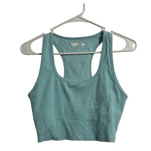 Forever 21 Blue Ribbed Sleeveless Sporty Comfy Crop Tank Top